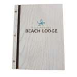 A4 Wooden White Washed Menu Folder With Printed Logo - Menu Covers