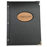 Black Leatherette Menu Cover With Wooden Inlay Laser Engraved