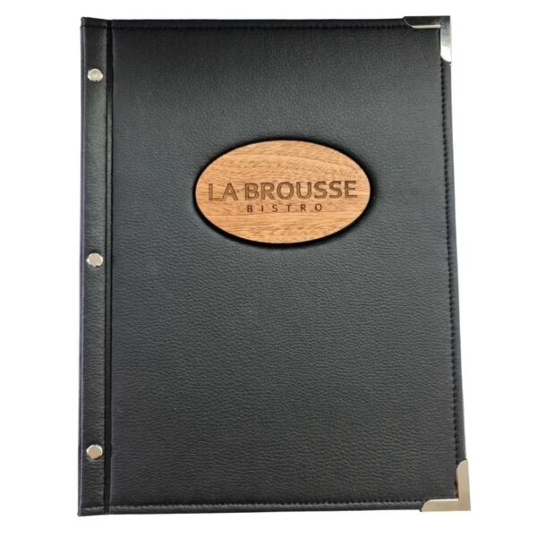 Leatherette Menu Cover With Wood Inlay